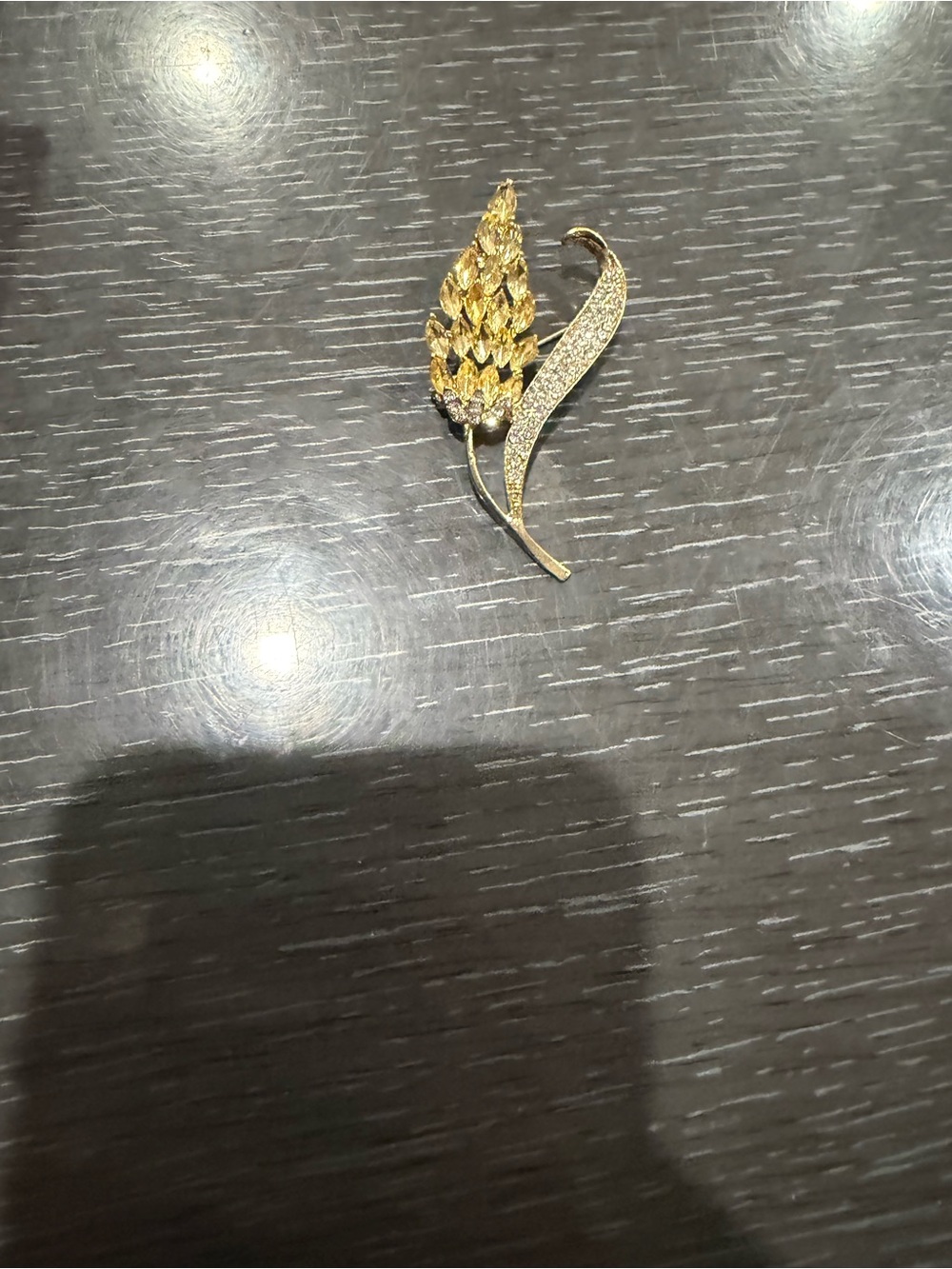 Gold Leaf Crystal Accent Brooch - Women Jewelry